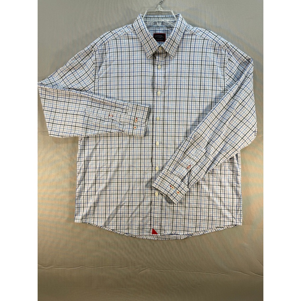 UNTUCKit Brookview Plaid Shirt Mens XL Regular Fit Blue White Stretch 33995